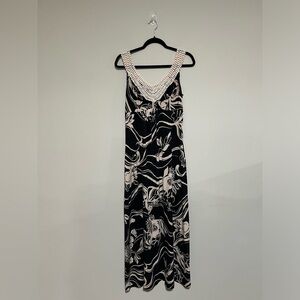 Soma Black/Tan Sleeveless Floral Tropical Maxi Dress Size Small Cruise Travel